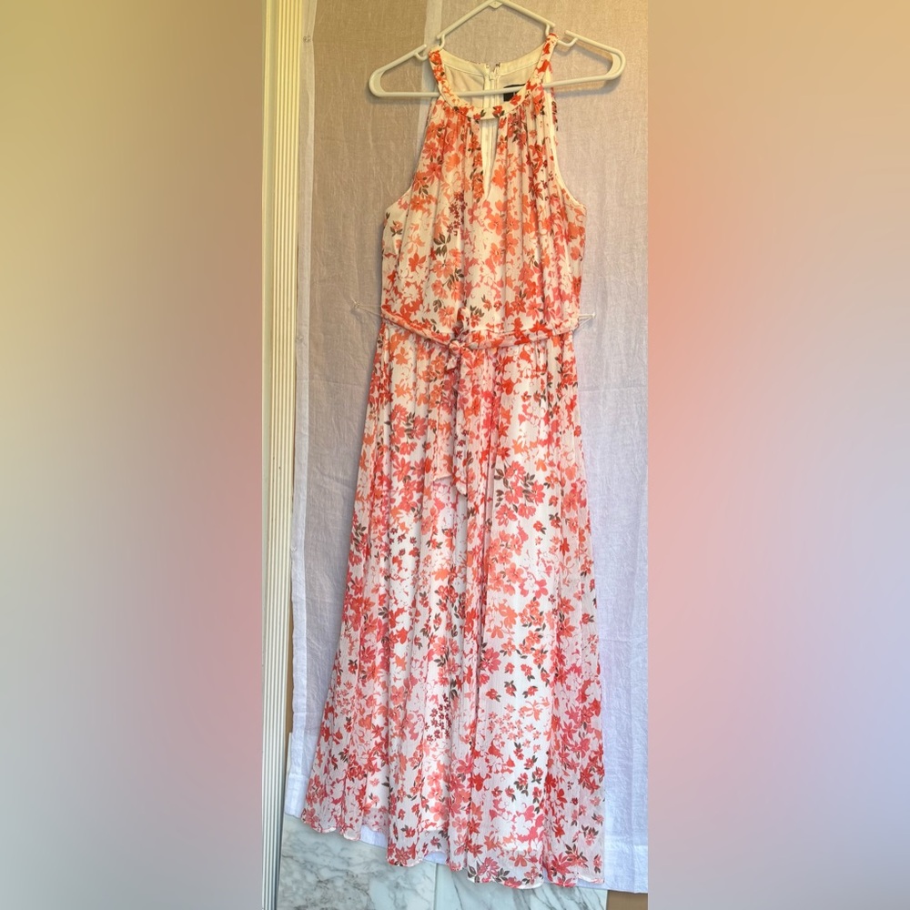 DKNY Cream and Red Floral Dress Size 10
